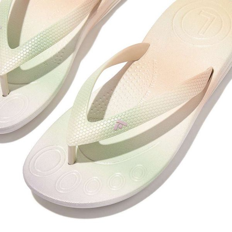 White Kids' FitFlop Iqushion Junior Iridescent Ergonomic Flip Flops | 095FOZELN