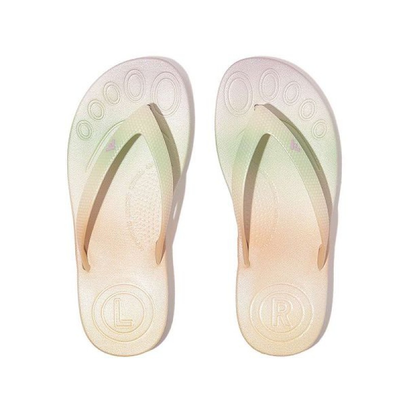 White Kids' FitFlop Iqushion Junior Iridescent Ergonomic Flip Flops | 095FOZELN