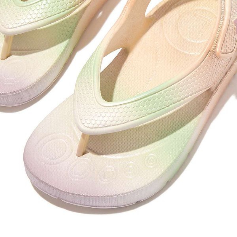 White Kids' FitFlop Iqushion Toddler Iridescent Ergonomic Back-Strap Flip Flops | 056CGBNWM