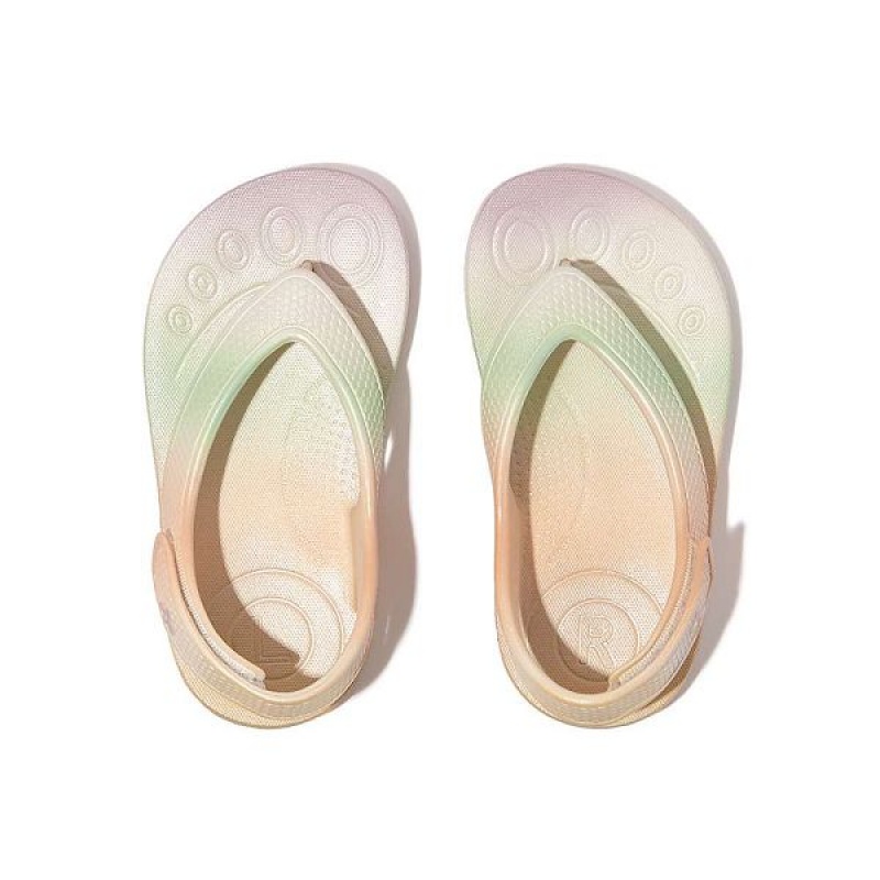 White Kids' FitFlop Iqushion Toddler Iridescent Ergonomic Back-Strap Flip Flops | 056CGBNWM