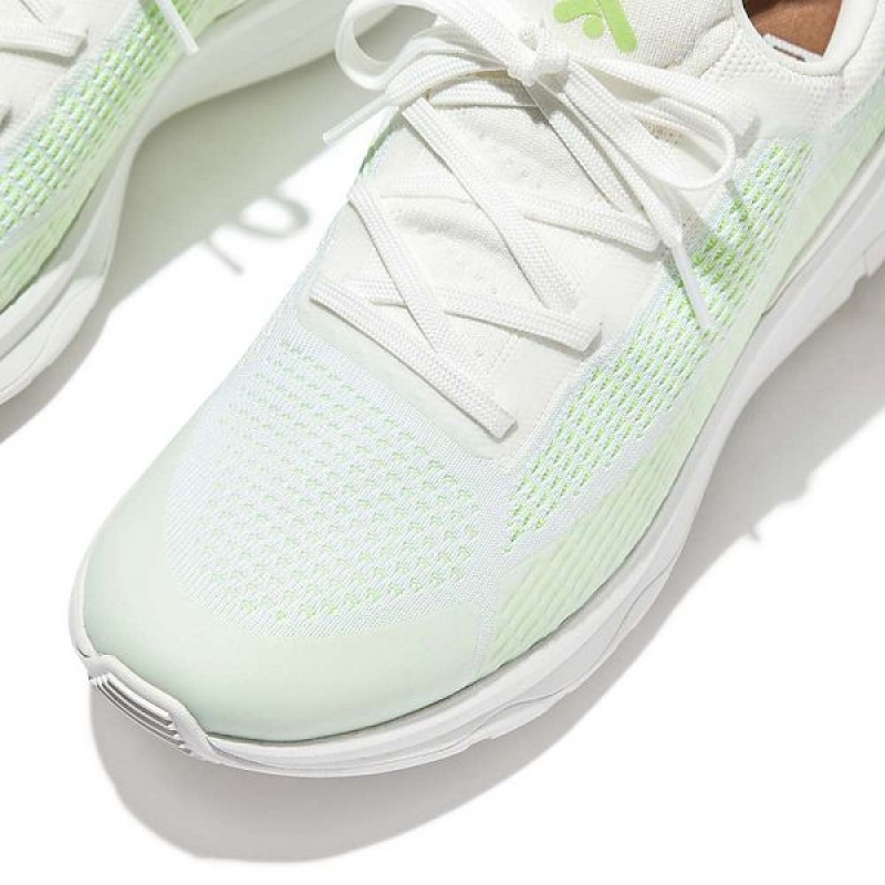 White Men's FitFlop Vitamin Ffx Glow In The Dark Knit Sports Sneakers | 450BYVWAC