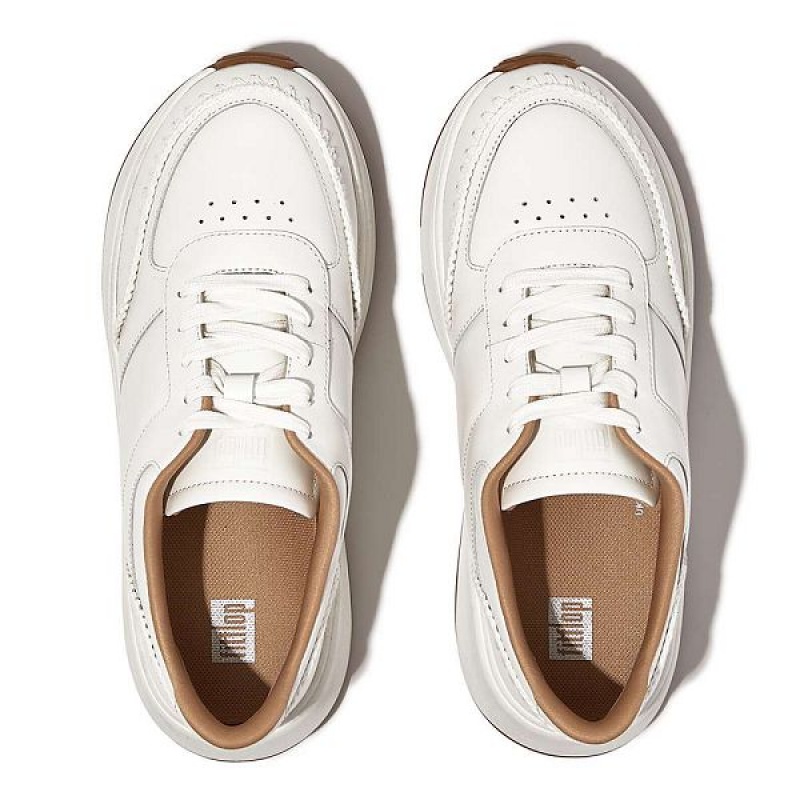 White Women's FitFlop F-Mode Leather Flatform Sneakers | 931NCAXZB