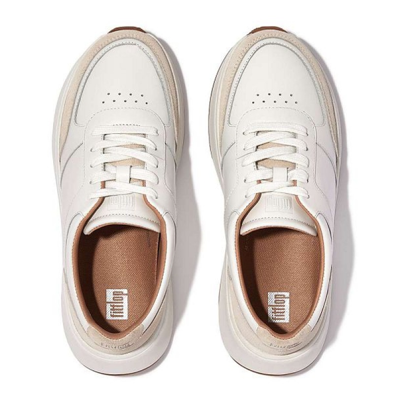 White Women's FitFlop F-Mode Leather Suede Flatform Sneakers | 719GTISNR