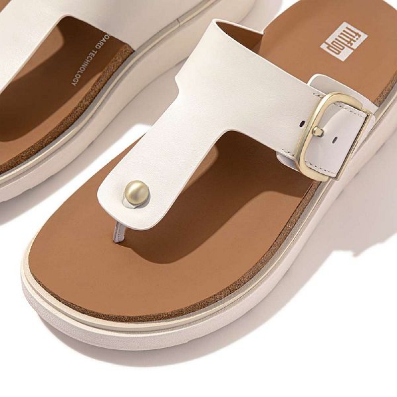 White Women's FitFlop Gen-Ff Buckle Leather Toe-Post Sandals | 584MOWGBH