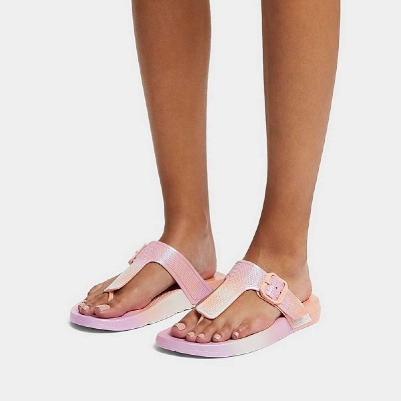 White Women's FitFlop Iqushion Iridescent Adjustable Buckle Flip Flops | 089JSUAKE