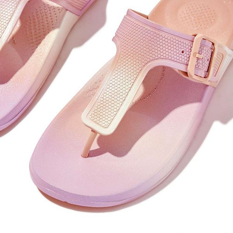 White Women's FitFlop Iqushion Iridescent Adjustable Buckle Flip Flops | 089JSUAKE