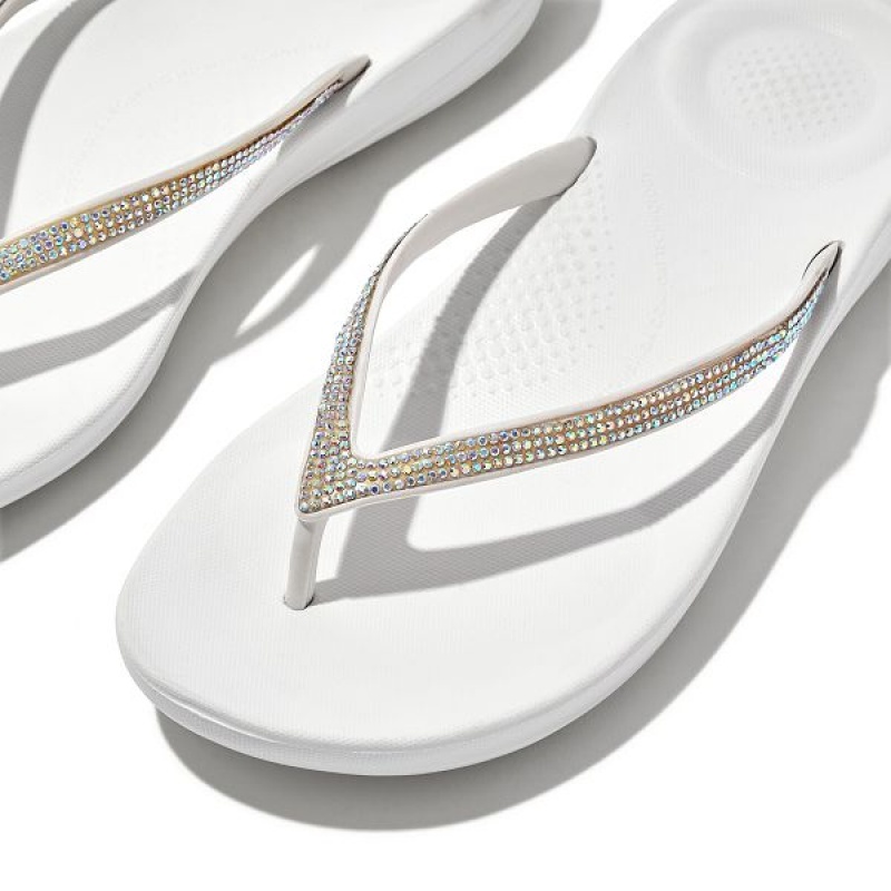 White Women's FitFlop Iqushion Sparkle Ergonomic Flip Flops | 326TRGKZS