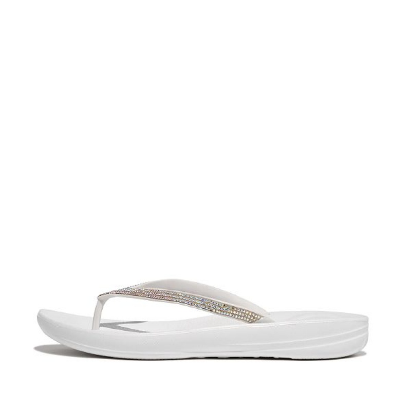 White Women\'s FitFlop Iqushion Sparkle Ergonomic Flip Flops | 326TRGKZS