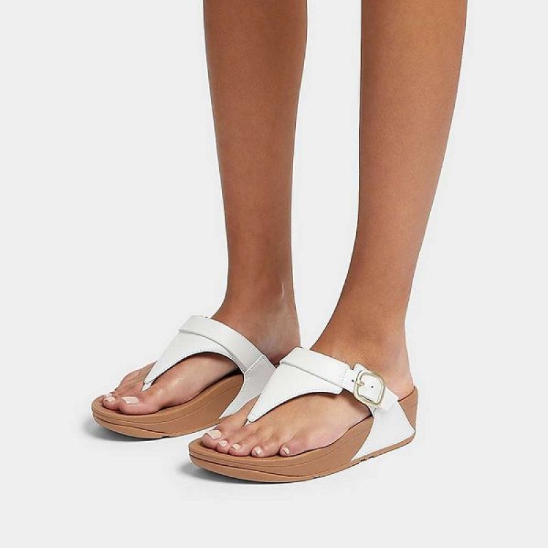 White Women's FitFlop Lulu Adjustable Leather Toe-Posts Sandals | 703HODEUI