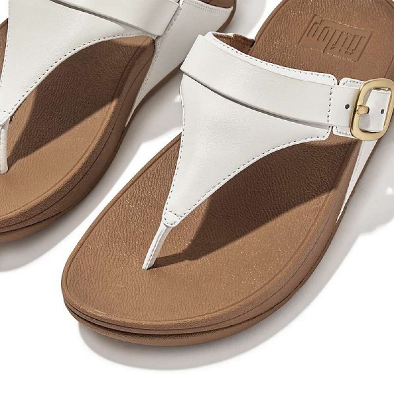 White Women's FitFlop Lulu Adjustable Leather Toe-Posts Sandals | 703HODEUI