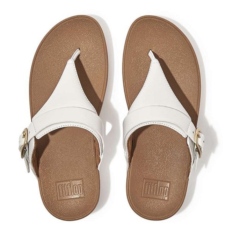 White Women's FitFlop Lulu Adjustable Leather Toe-Posts Sandals | 703HODEUI