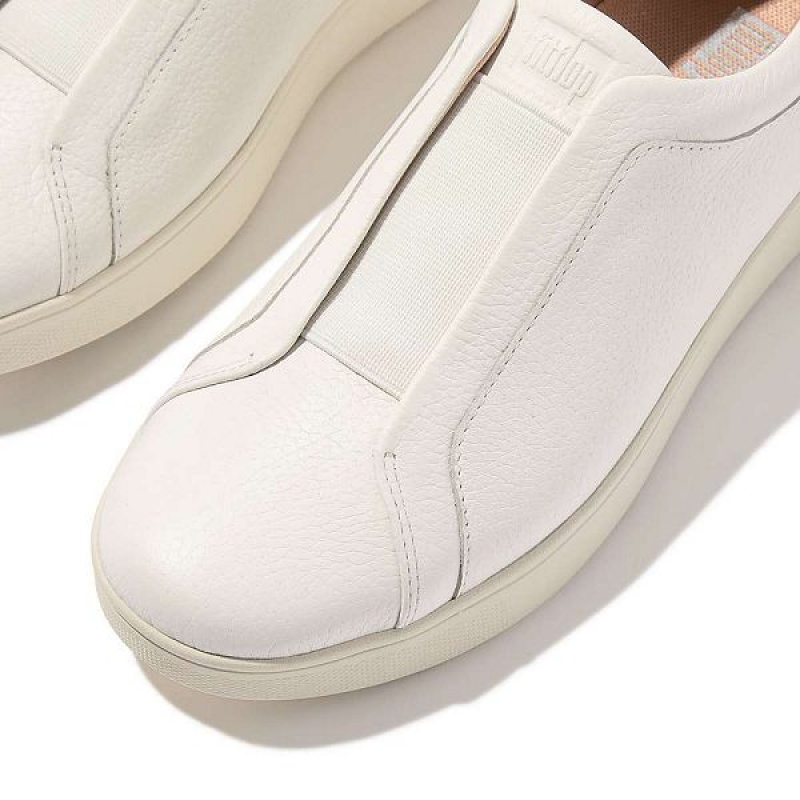 White Women's FitFlop Rally Elastic Tumbled Leather Slip On Sneakers | 205GURBSY