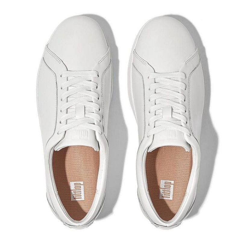 White Women's FitFlop Rally Leather Sneakers | 749ONSQBK