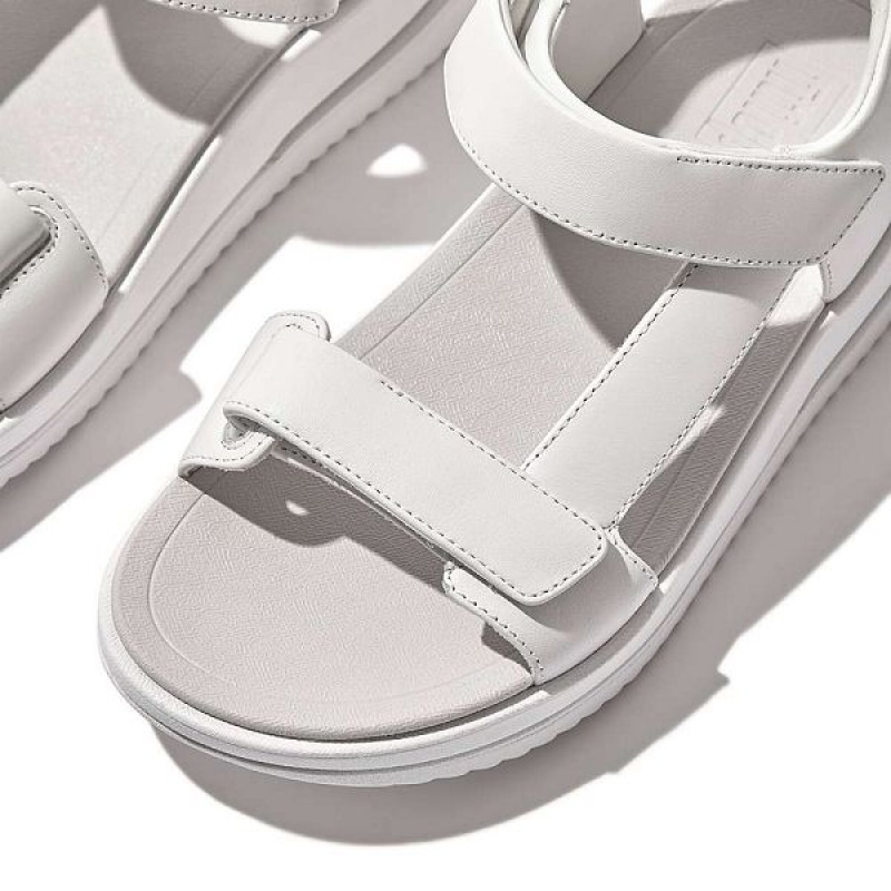 White Women's FitFlop Surff Adjustable Leather Back-Strap Sandals | 510GUCJZP