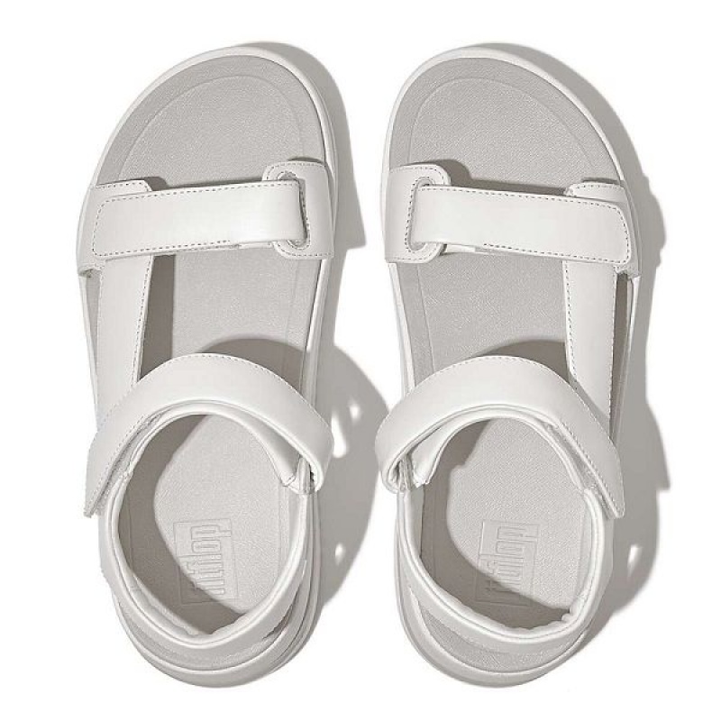 White Women's FitFlop Surff Adjustable Leather Back-Strap Sandals | 510GUCJZP