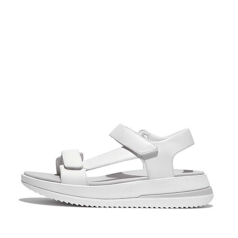 White Women\'s FitFlop Surff Adjustable Leather Back-Strap Sandals | 510GUCJZP