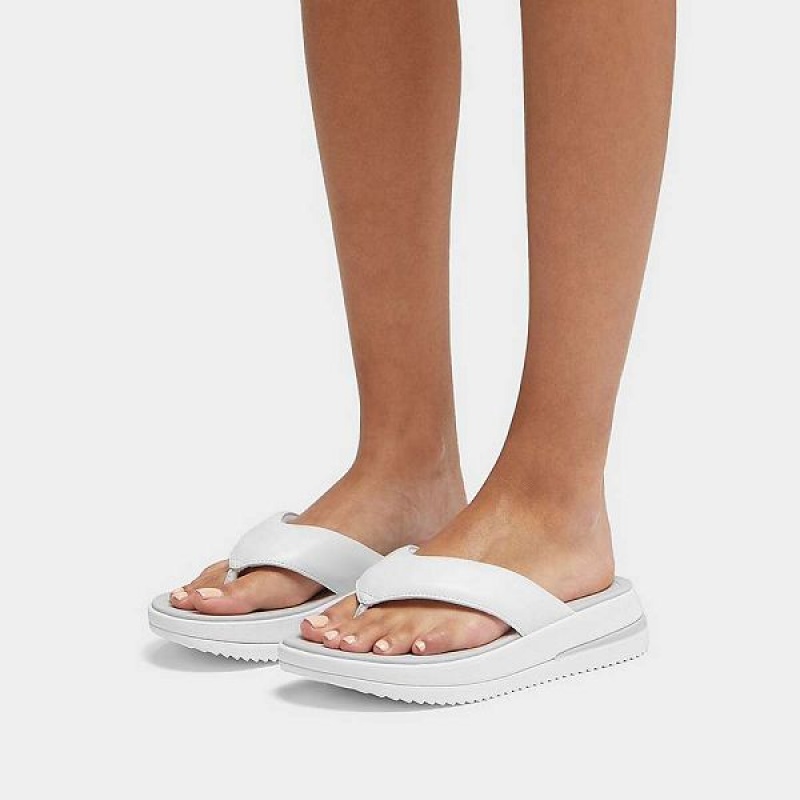 White Women's FitFlop Surff Padded Leather Toe-Post Sandals | 064MDCGLU