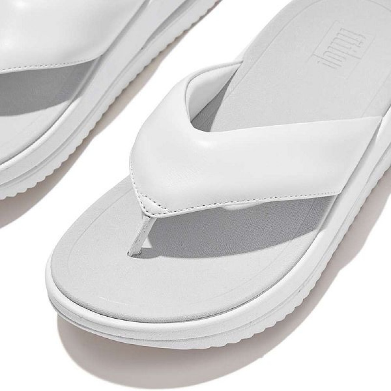 White Women's FitFlop Surff Padded Leather Toe-Post Sandals | 064MDCGLU