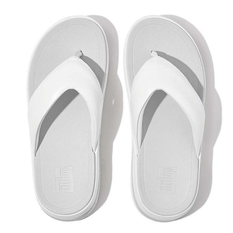 White Women's FitFlop Surff Padded Leather Toe-Post Sandals | 064MDCGLU