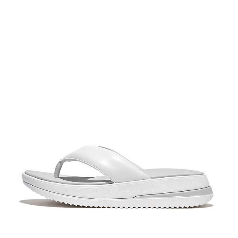 White Women\'s FitFlop Surff Padded Leather Toe-Post Sandals | 064MDCGLU